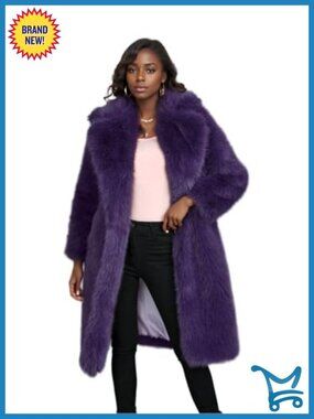 Faux Fur Coat Knee Length Warm Overcoat Notch Collar Long Sleeve Heavyweight